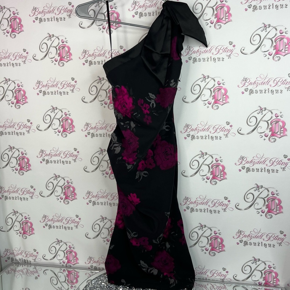 Jacob Dress one shoulder bow ribbon detail Elegant Black and Purple pink luxe